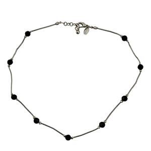 16" Express Silver Tone Faceted Black Acrylic Beaded Station Modern Necklace